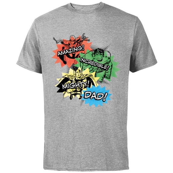 Marvel Super Hero Amazing Incredible Mighty Dad - Short Sleeve Cotton T-Shirt for Adults - Customized-Athletic Heather