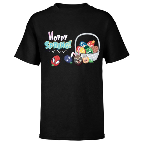 Marvel Super Hero Eggs Hoppy Spring Easter Basket - Short Sleeve T-Shirt for Kids - Customized-Black