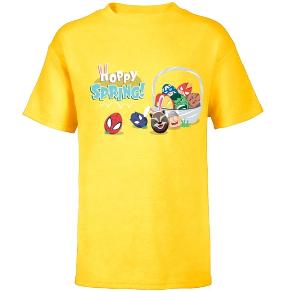 Marvel Super Hero Eggs Hoppy Spring Easter Basket - Short Sleeve T-Shirt for Kids - Customized-Yellow