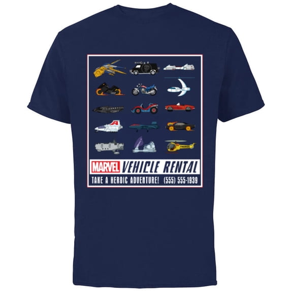 Marvel Super Hero Vehicle Rental Ad - Short Sleeve Cotton T-Shirt for Adults - Customized-Navy