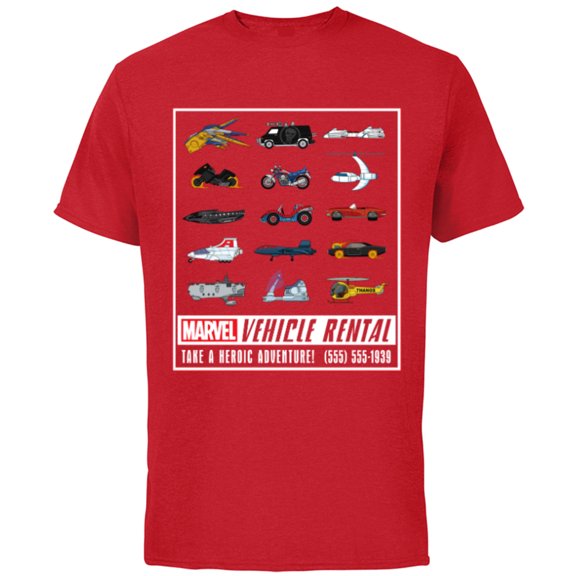 Marvel Super Hero Vehicle Rental Ad - Short Sleeve Cotton T-Shirt for Adults - Customized-Red
