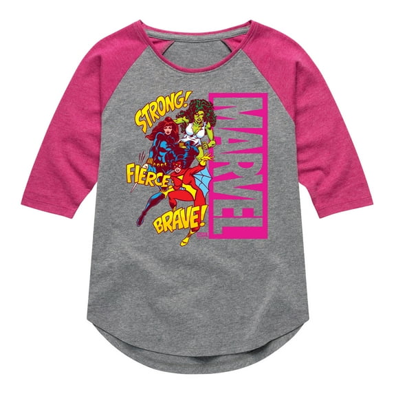 Marvel - Super Hero Women Sound Effects - Toddler And Youth Girls Shirt Tail Raglan