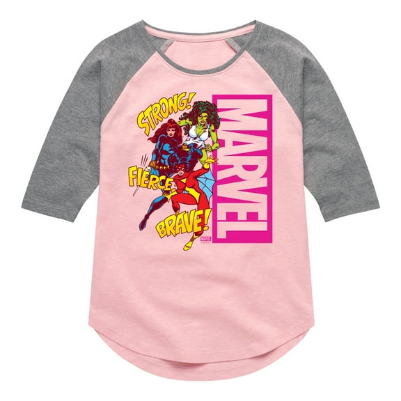 Marvel - Super Hero Women Sound Effects - Toddler And Youth Girls Shirt Tail Raglan