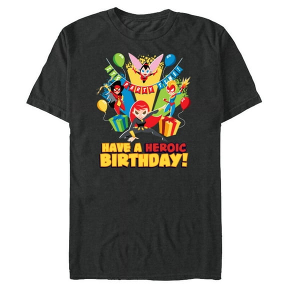 Marvel Super Hero Women Toony Party Have a Heroic Birthday - Short Sleeve Blended T-Shirt for Adults - Customized-Dark Heather