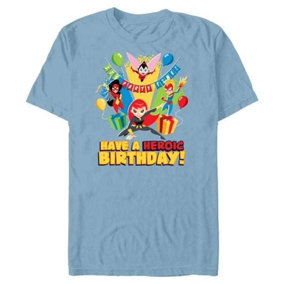 Marvel Super Hero Women Toony Party Have a Heroic Birthday - Short Sleeve Blended T-Shirt for Adults - Customized-Ocean Blue