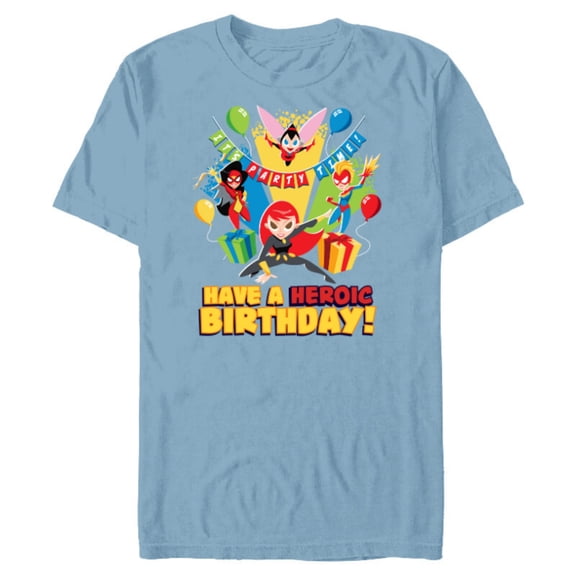 Marvel Super Hero Women Toony Party Have a Heroic Birthday - Short Sleeve Blended T-Shirt for Adults - Customized-Ocean Blue
