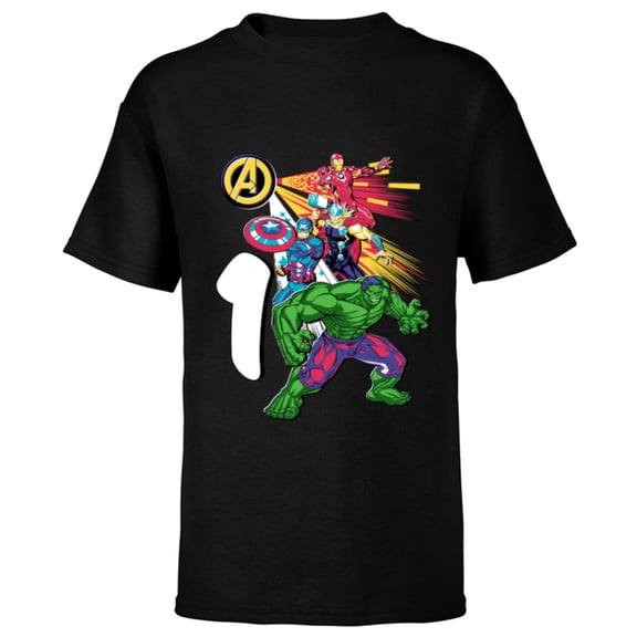 Marvel Super Heroes Avengers 1 Year Old First Birthday - Short Sleeve T-Shirt for Kids - Customized-Black