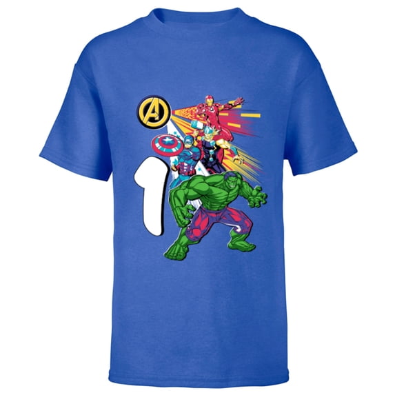 Marvel Super Heroes Avengers 1 Year Old First Birthday - Short Sleeve T-Shirt for Kids - Customized-Royal