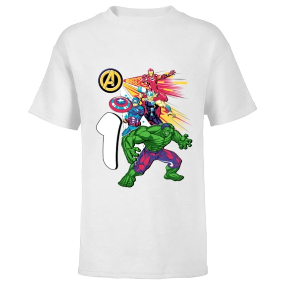 Marvel Super Heroes Avengers 1 Year Old First Birthday - Short Sleeve T-Shirt for Kids - Customized-White
