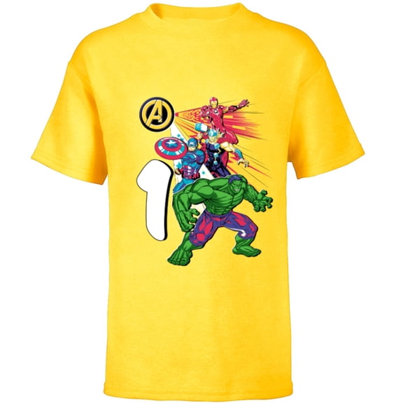 Marvel Super Heroes Avengers 1 Year Old First Birthday - Short Sleeve T-Shirt for Kids - Customized-Yellow