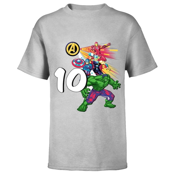 Marvel Super Heroes Avengers 10 Year Old Tenth Birthday - Short Sleeve T-Shirt for Kids - Customized-Athletic Heather