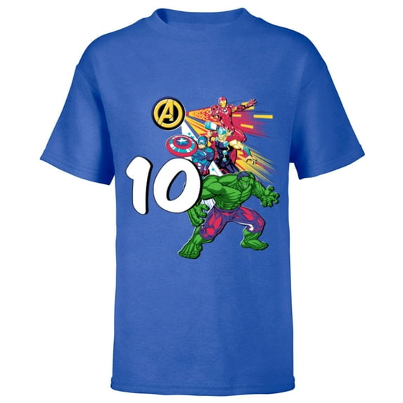 Marvel Super Heroes Avengers 10 Year Old Tenth Birthday - Short Sleeve T-Shirt for Kids - Customized-Royal