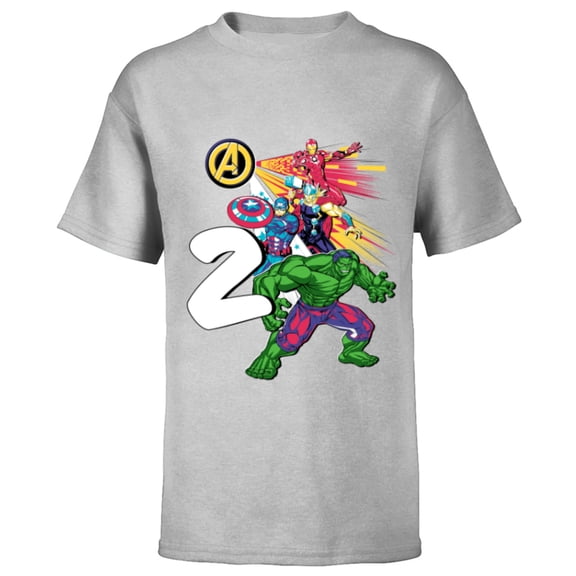 Marvel Super Heroes Avengers 2 Year Old Second Birthday - Short Sleeve T-Shirt for Kids - Customized-Athletic Heather