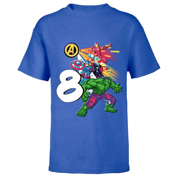 Marvel Super Heroes Avengers 8 Year Old Eighth Birthday - Short Sleeve T-Shirt for Kids - Customized-Royal