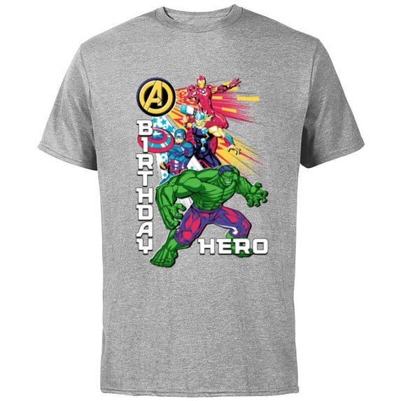 Marvel Super Heroes Avengers Team & Logo Birthday Hero - Short Sleeve Cotton T-Shirt for Adults - Customized-Athletic Heather