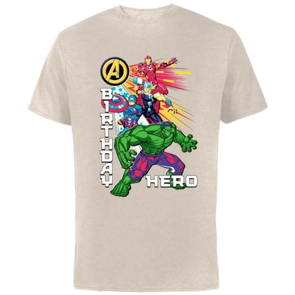 Marvel Super Heroes Avengers Team & Logo Birthday Hero - Short Sleeve Cotton T-Shirt for Adults - Customized-Natural
