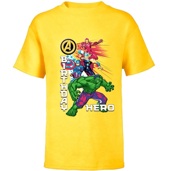 Marvel Super Heroes Avengers Team & Logo Birthday Hero - Short Sleeve T-Shirt for Kids - Customized-Yellow