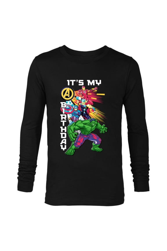 Super Heroes Avengers Team & Logo It’s My Birthday - Long Sleeve T-Shirt for Men - Customized-Black