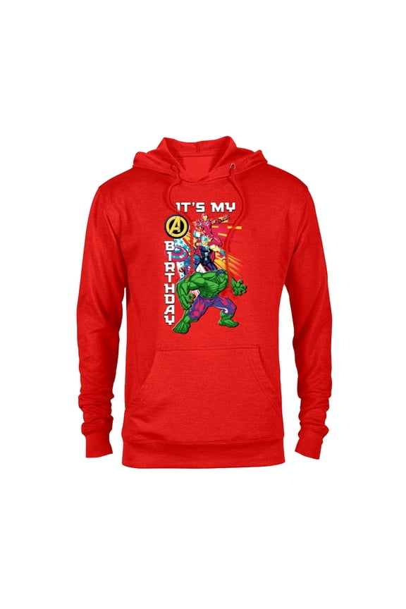 Super Heroes Avengers Team & Logo It’s My Birthday - Pullover Hoodie for Adults - Customized-Red