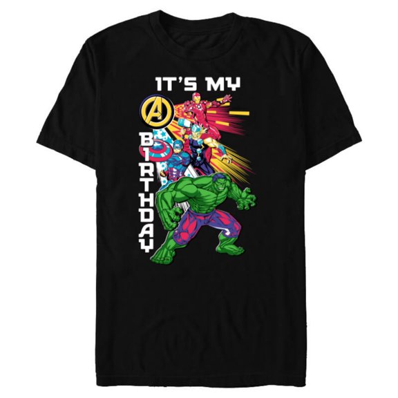 Marvel Super Heroes Avengers Team & Logo It’s My Birthday - Short Sleeve Blended T-Shirt for Adults - Customized-Black