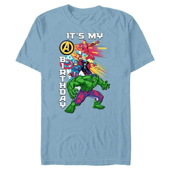 Marvel Super Heroes Avengers Team & Logo It’s My Birthday - Short Sleeve Blended T-Shirt for Adults - Customized-Ocean Blue