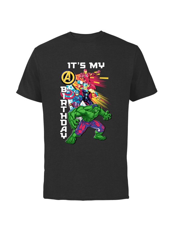 Super Heroes Avengers Team & Logo It’s My Birthday - Short Sleeve Cotton T-Shirt for Adults - Customized-Black