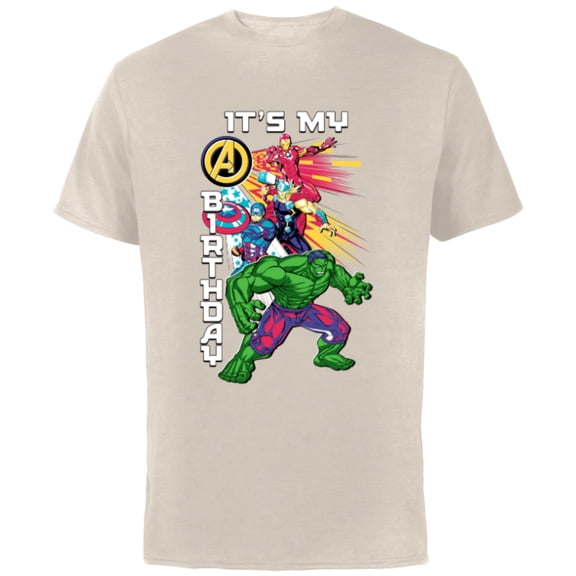 Marvel Super Heroes Avengers Team & Logo It’s My Birthday - Short Sleeve Cotton T-Shirt for Adults - Customized-Natural