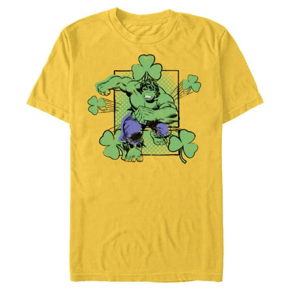 Marvel Super Heroes Hulk Green Shamrocks St. Patrick's Day - Short Sleeve Blended T-Shirt for Adults - Customized-Yellow