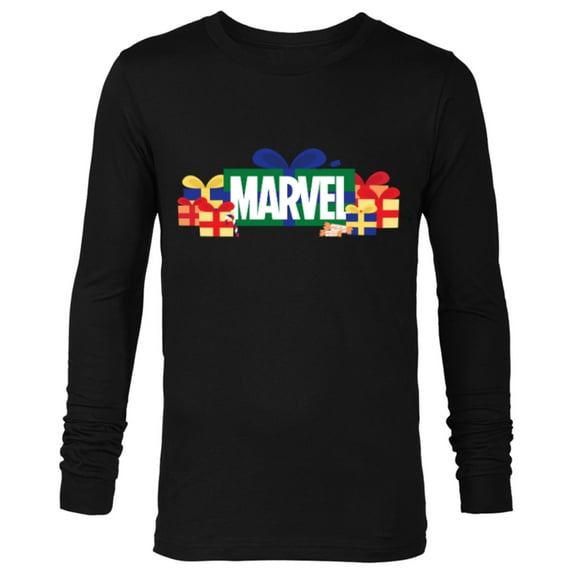 Marvel Super Heroes Logo Holiday Christmas Gifts & Presents - Long Sleeve T-Shirt for Men - Customized-Black