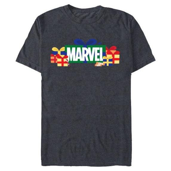 Marvel Super Heroes Logo Holiday Christmas Gifts & Presents - Short Sleeve Blended T-Shirt for Adults - Customized-Navy Heather