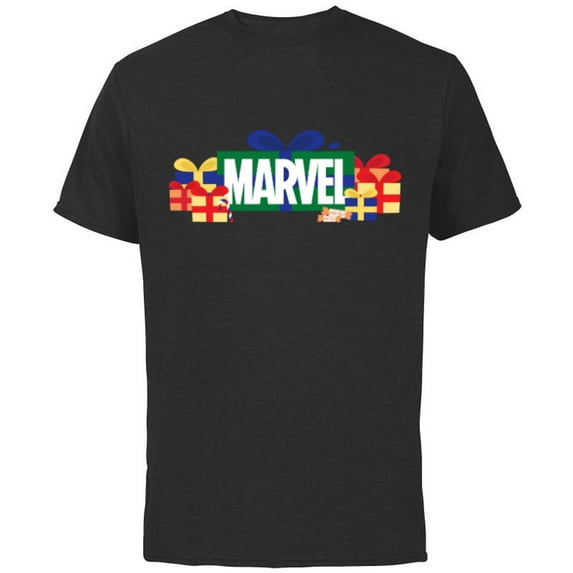 Marvel Super Heroes Logo Holiday Christmas Gifts & Presents - Short Sleeve Cotton T-Shirt for Adults - Customized-Black