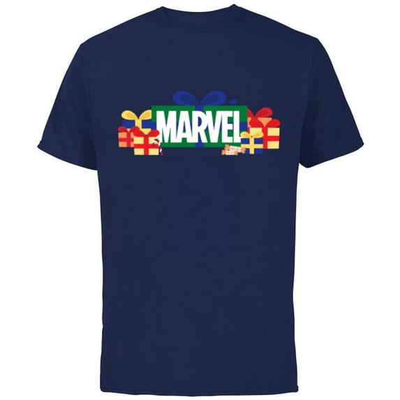 Marvel Super Heroes Logo Holiday Christmas Gifts & Presents - Short Sleeve Cotton T-Shirt for Adults - Customized-Navy