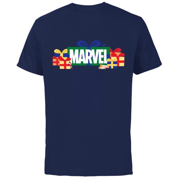 Marvel Super Heroes Logo Holiday Christmas Gifts & Presents - Short Sleeve Cotton T-Shirt for Adults - Customized-Navy
