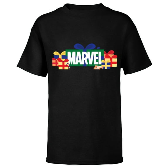 Marvel Super Heroes Logo Holiday Christmas Gifts & Presents - Short Sleeve T-Shirt for Kids - Customized-Black