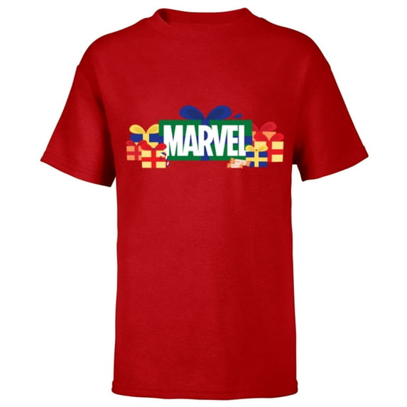 Marvel Super Heroes Logo Holiday Christmas Gifts & Presents - Short Sleeve T-Shirt for Kids - Customized-Red
