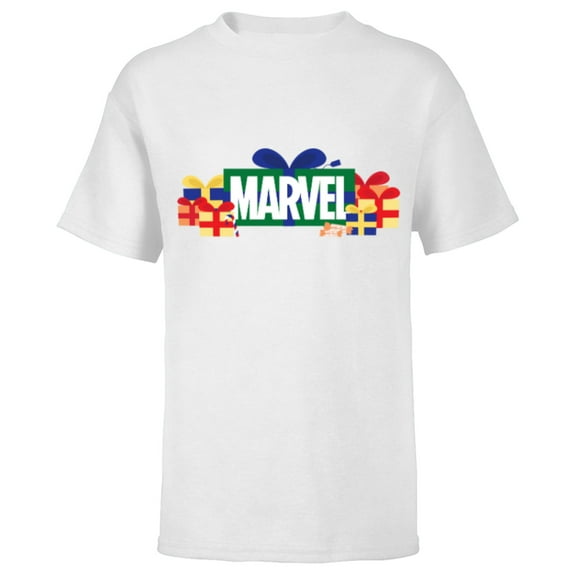 Marvel Super Heroes Logo Holiday Christmas Gifts & Presents - Short Sleeve T-Shirt for Kids - Customized-White