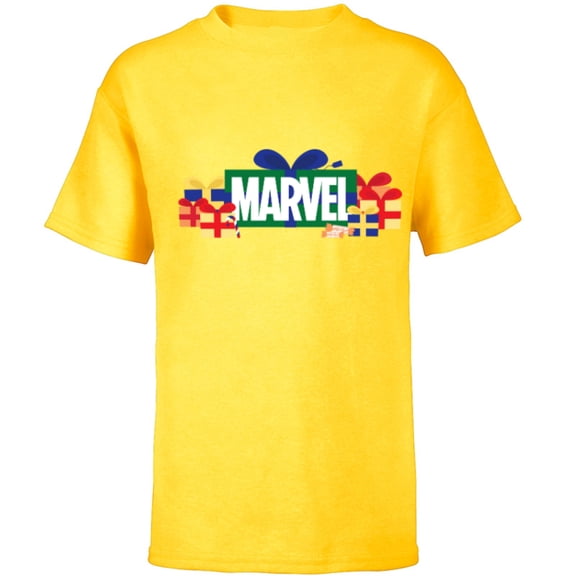 Marvel Super Heroes Logo Holiday Christmas Gifts & Presents - Short Sleeve T-Shirt for Kids - Customized-Yellow