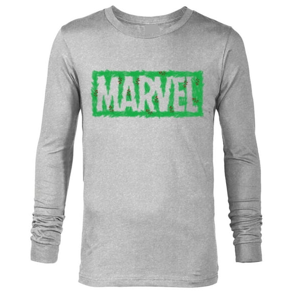 Marvel Super Heroes Logo Holiday Christmas Wreath - Long Sleeve T-Shirt for Men - Customized-Athletic Heather