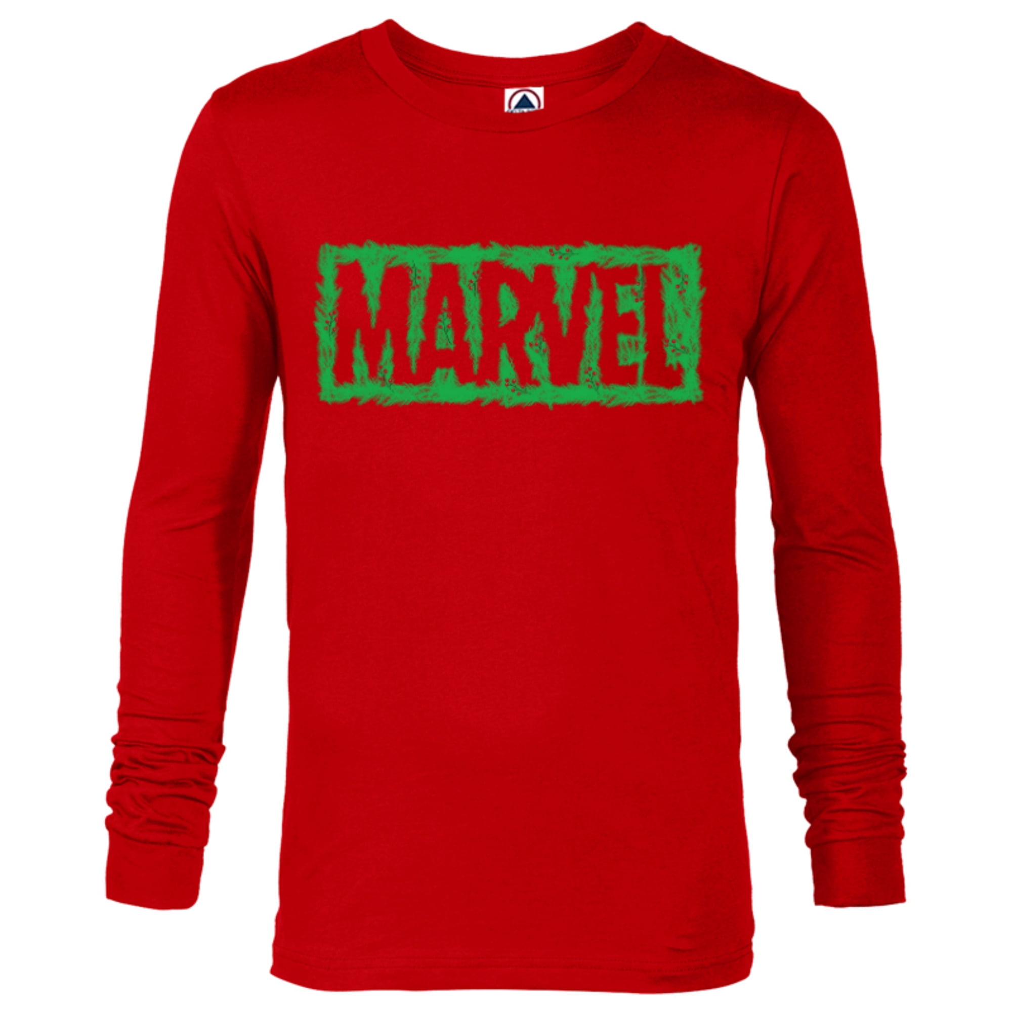 Marvel Super Heroes Logo Holiday Christmas Wreath Long Sleeve TShirt