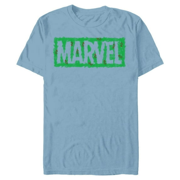 Marvel Super Heroes Logo Holiday Christmas Wreath - Short Sleeve Blended T-Shirt for Adults - Customized-Ocean Blue