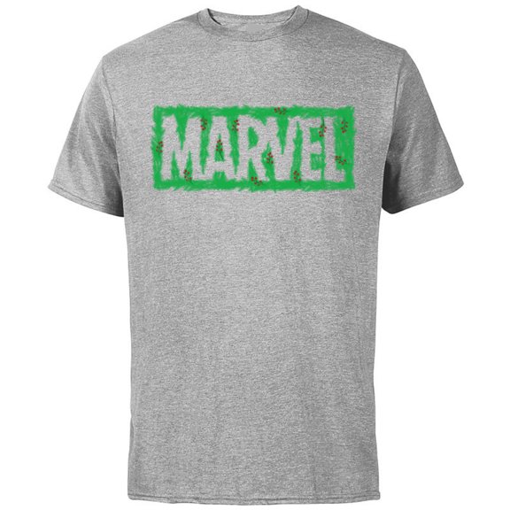 Marvel Super Heroes Logo Holiday Christmas Wreath - Short Sleeve Cotton T-Shirt for Adults - Customized-Athletic Heather