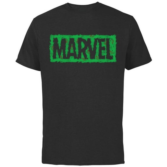 Marvel Super Heroes Logo Holiday Christmas Wreath - Short Sleeve Cotton T-Shirt for Adults - Customized-Black