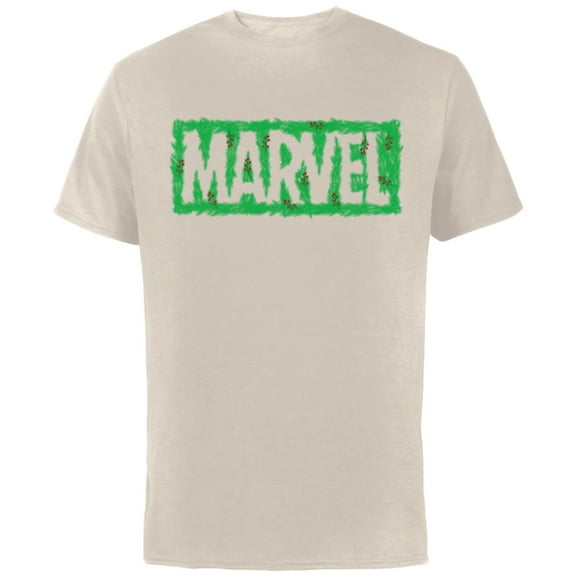 Marvel Super Heroes Logo Holiday Christmas Wreath - Short Sleeve Cotton T-Shirt for Adults - Customized-Natural