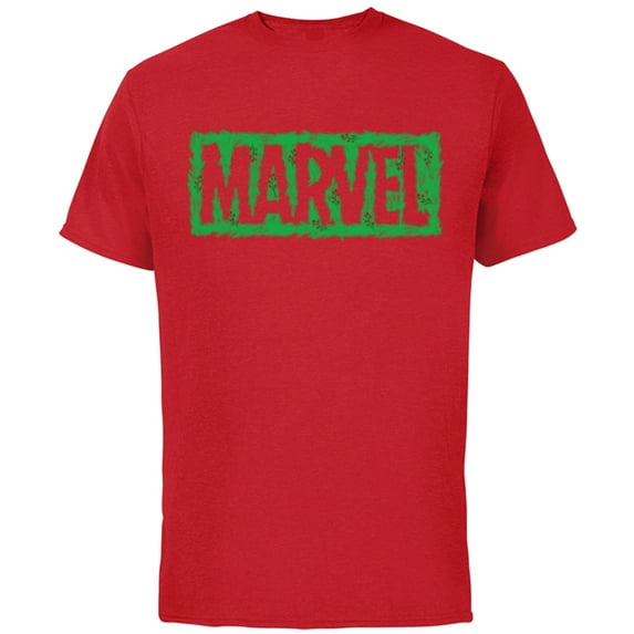 Marvel Super Heroes Logo Holiday Christmas Wreath - Short Sleeve Cotton T-Shirt for Adults - Customized-Red