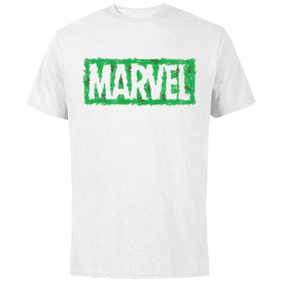 Marvel Super Heroes Logo Holiday Christmas Wreath - Short Sleeve Cotton T-Shirt for Adults - Customized-White