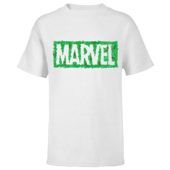 Marvel Super Heroes Logo Holiday Christmas Wreath - Short Sleeve T-Shirt for Kids - Customized-White