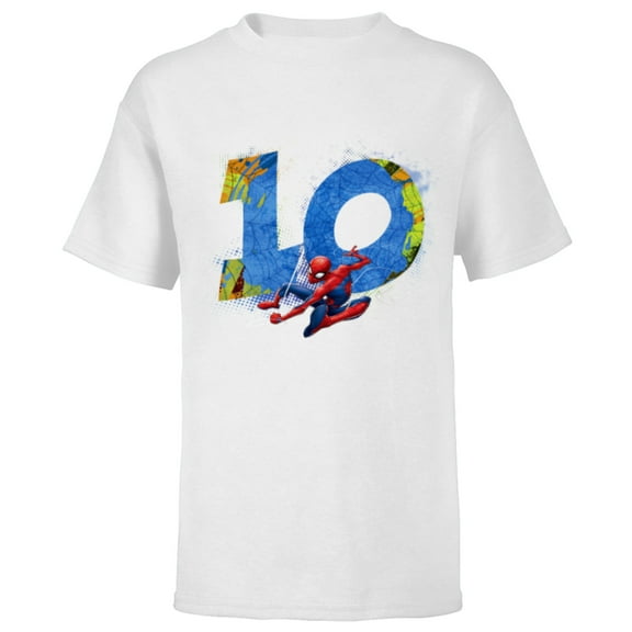Marvel Super Heroes Spider-Man 10 Year Old Tenth Birthday - Short Sleeve T-Shirt for Kids - Customized-White