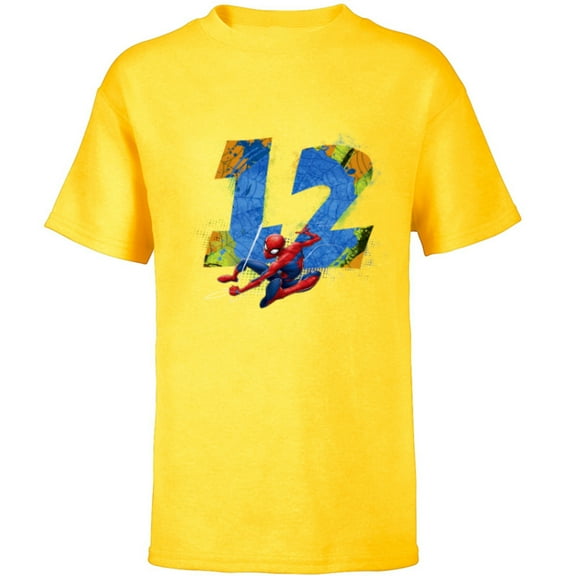 Marvel Super Heroes Spider-Man 12 Year Old Twelfth Birthday - Short Sleeve T-Shirt for Kids - Customized-Yellow