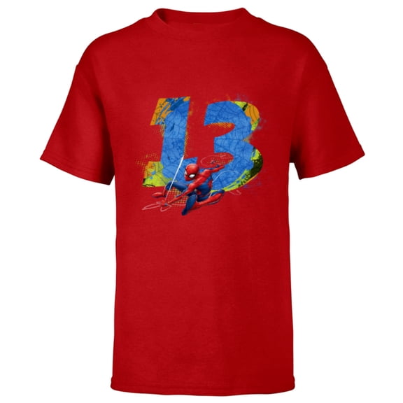 Marvel Super Heroes Spider-Man 13 Year Thirteenth Birthday - Short Sleeve T-Shirt for Kids - Customized-Red