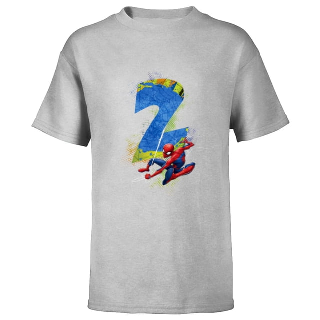 Marvel Super Heroes Spider-Man 2 Year Old Second Birthday - Short Sleeve T-Shirt for Kids - Customized-Athletic Heather